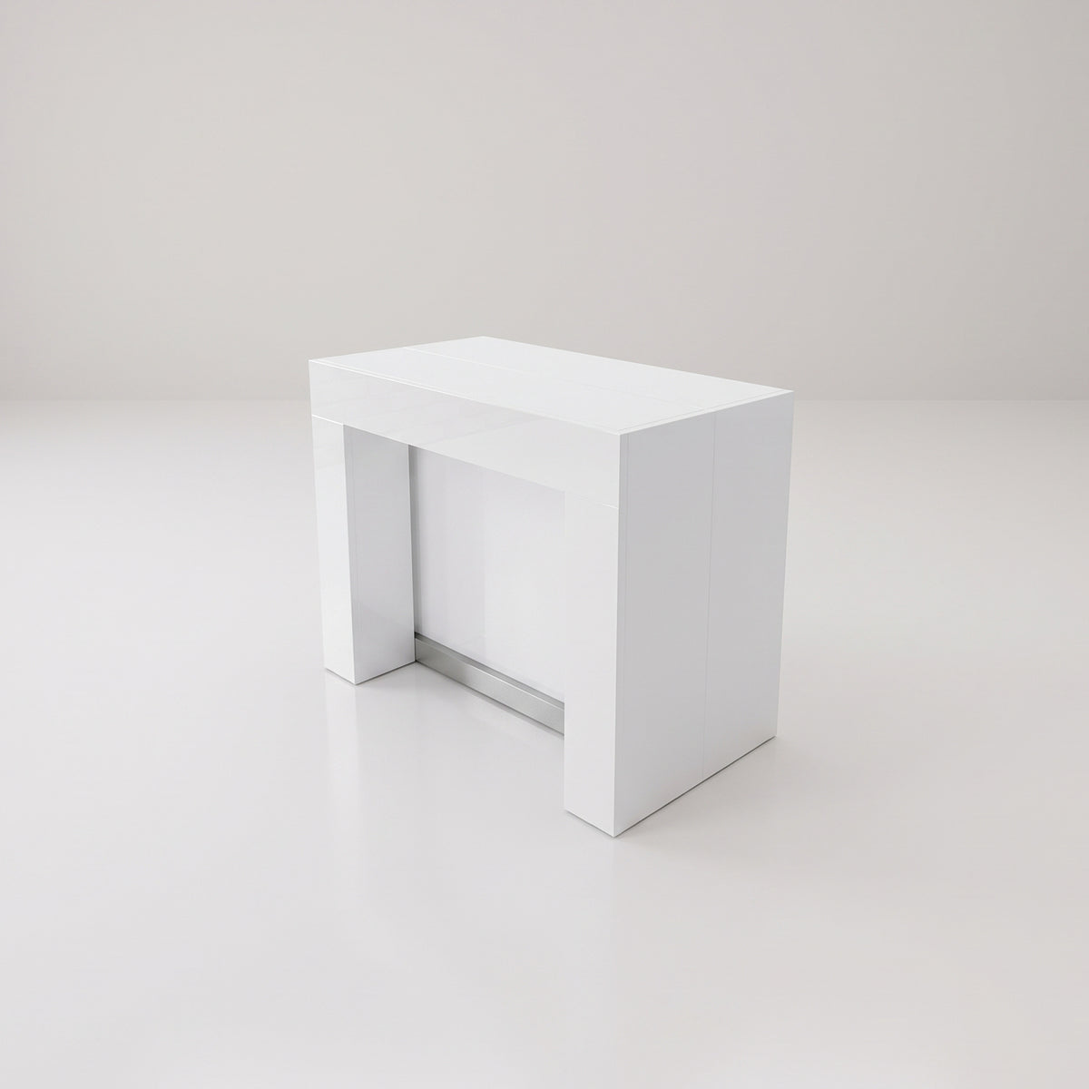 Cubist table compacted to store leaves inside in minimal length | Glossy White