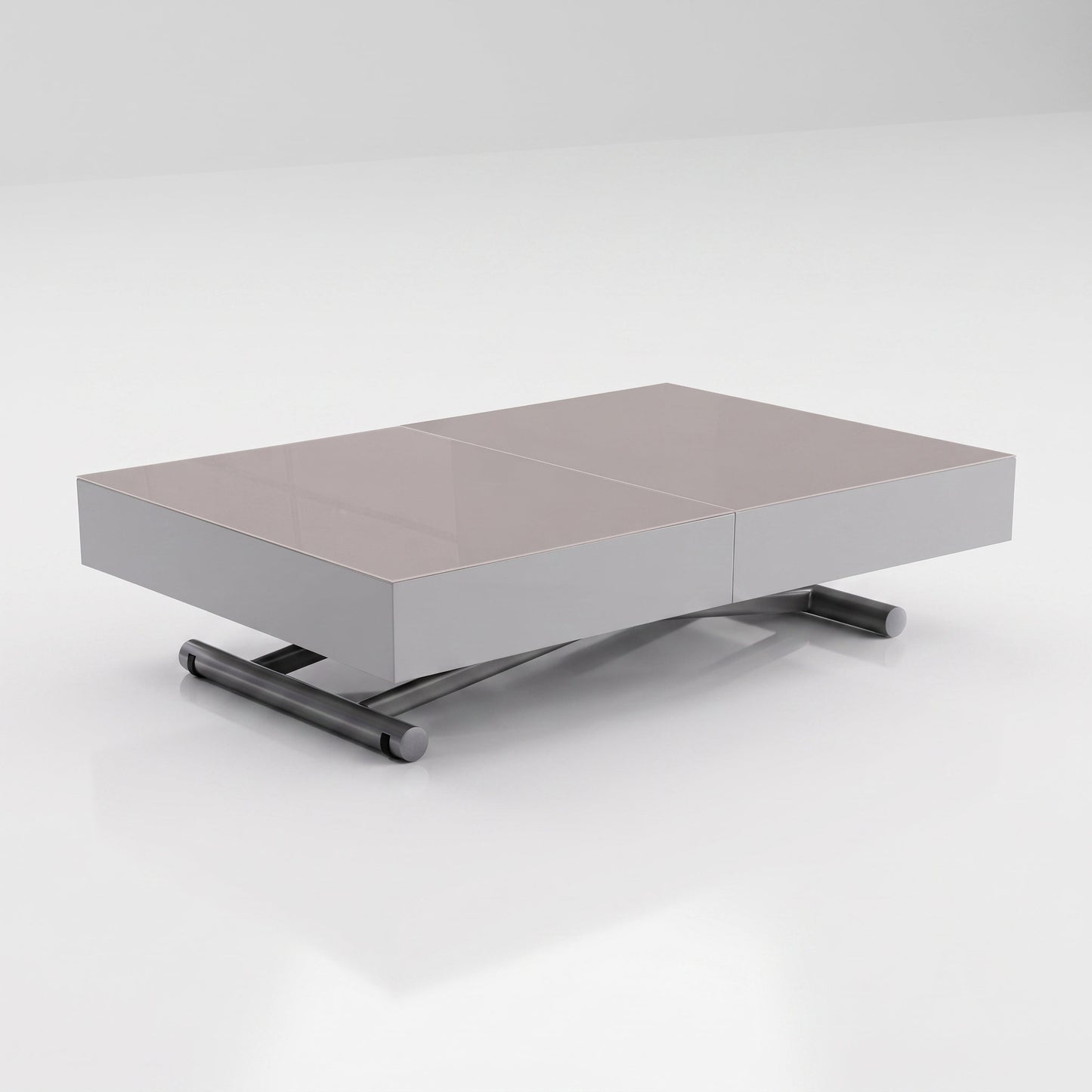 mocha grey box coffee table height adjustable and extending glass | Mocha Light Grey Glass