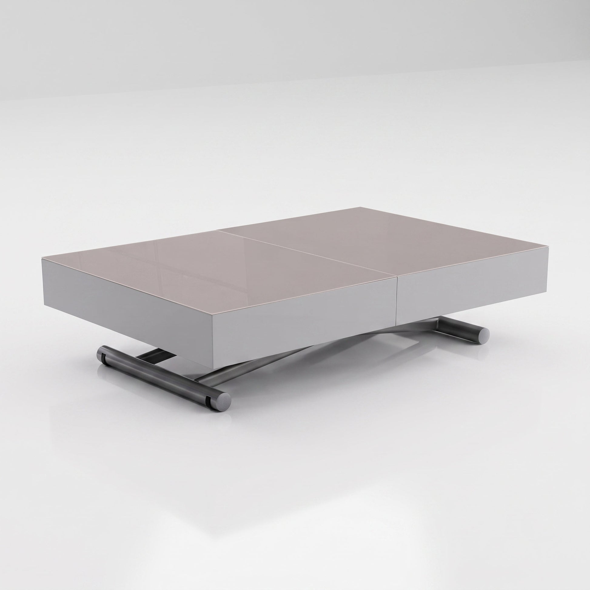 mocha grey box coffee table height adjustable and extending glass | Mocha Light Grey Glass
