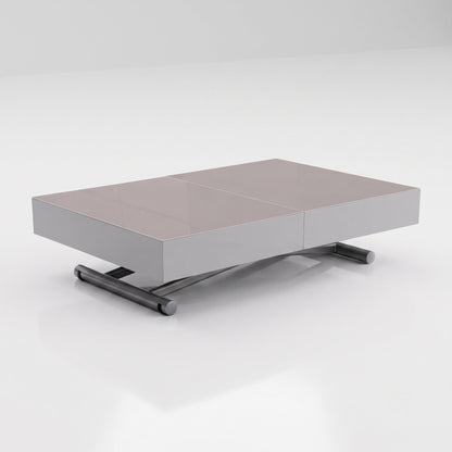 mocha grey box coffee table height adjustable and extending glass | Mocha Light Grey Glass