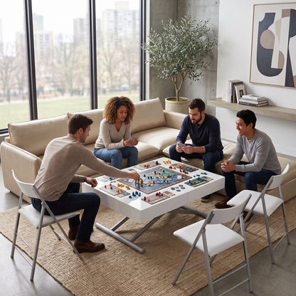 mosaic sofa and box coffee raised to board game height | Glossy White