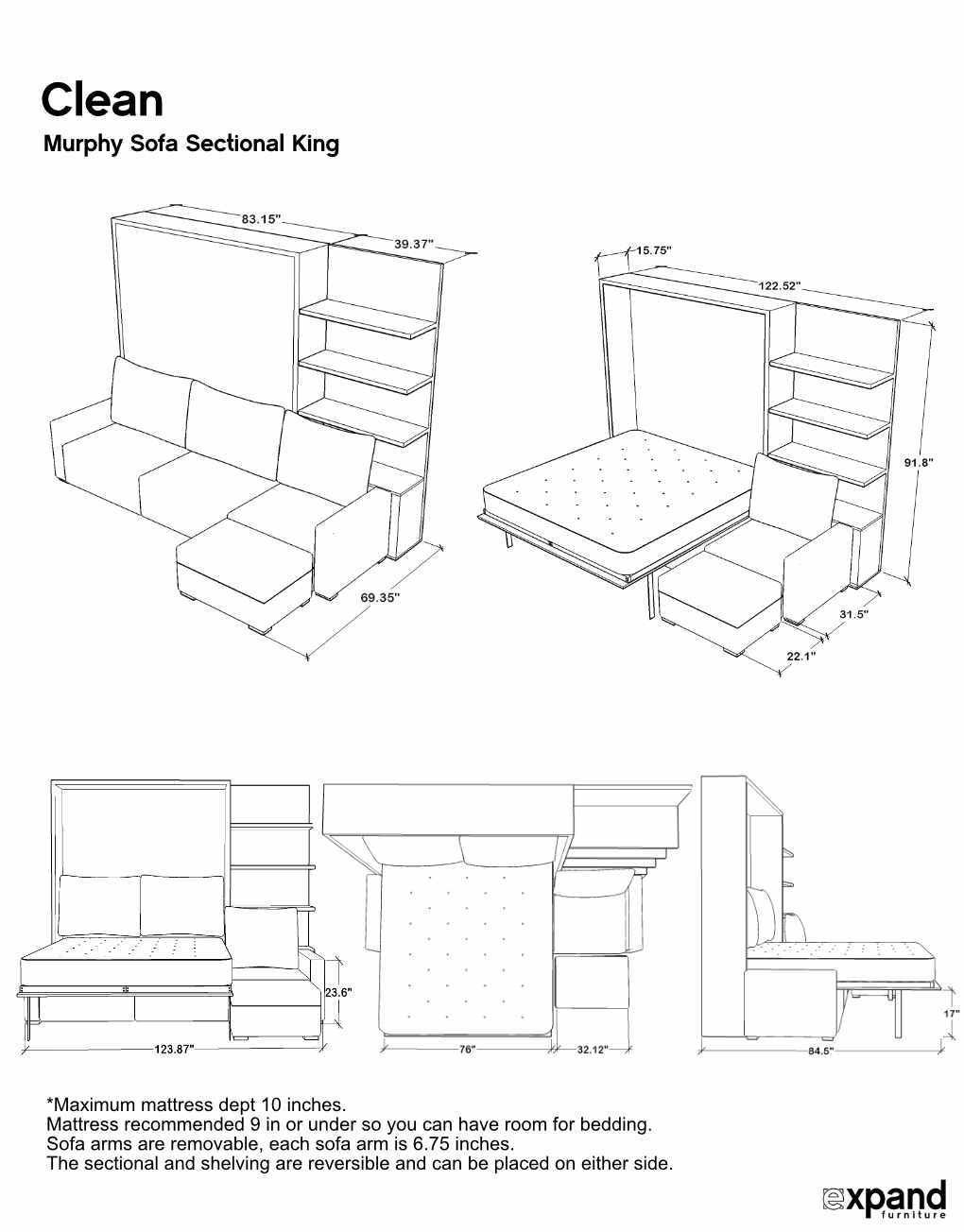 murphysofa clean sectional KING dimension sheet