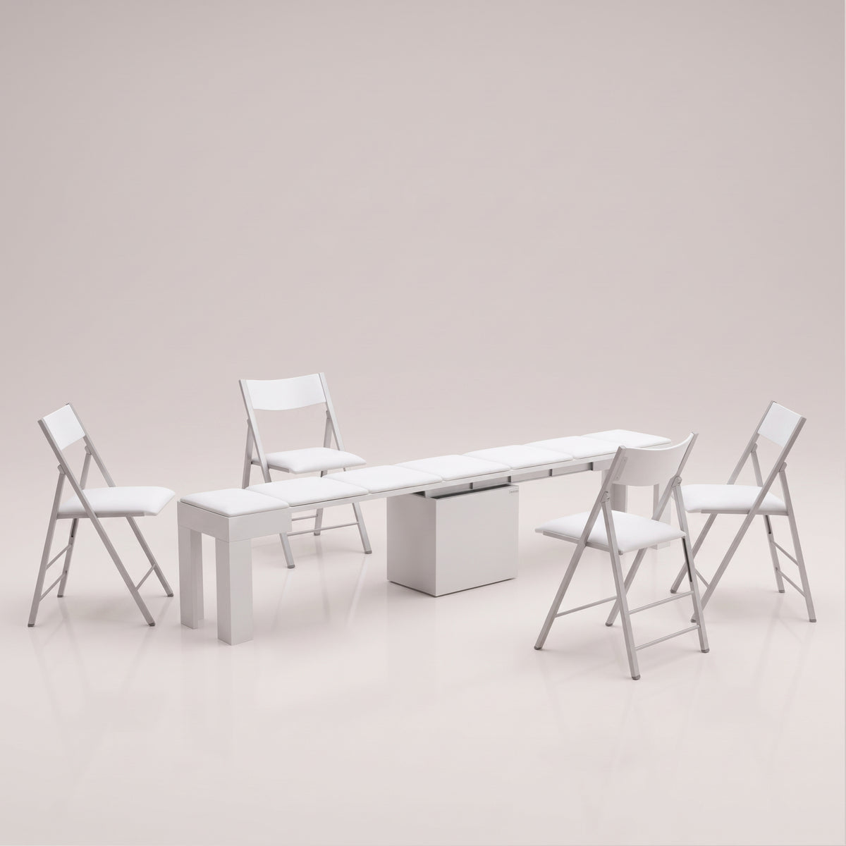 4x Nano folding chairs paired with extending scatola m bench - build own bundle 