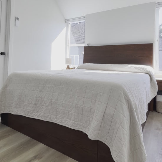Pratico queen bed demo by customer | Walnut