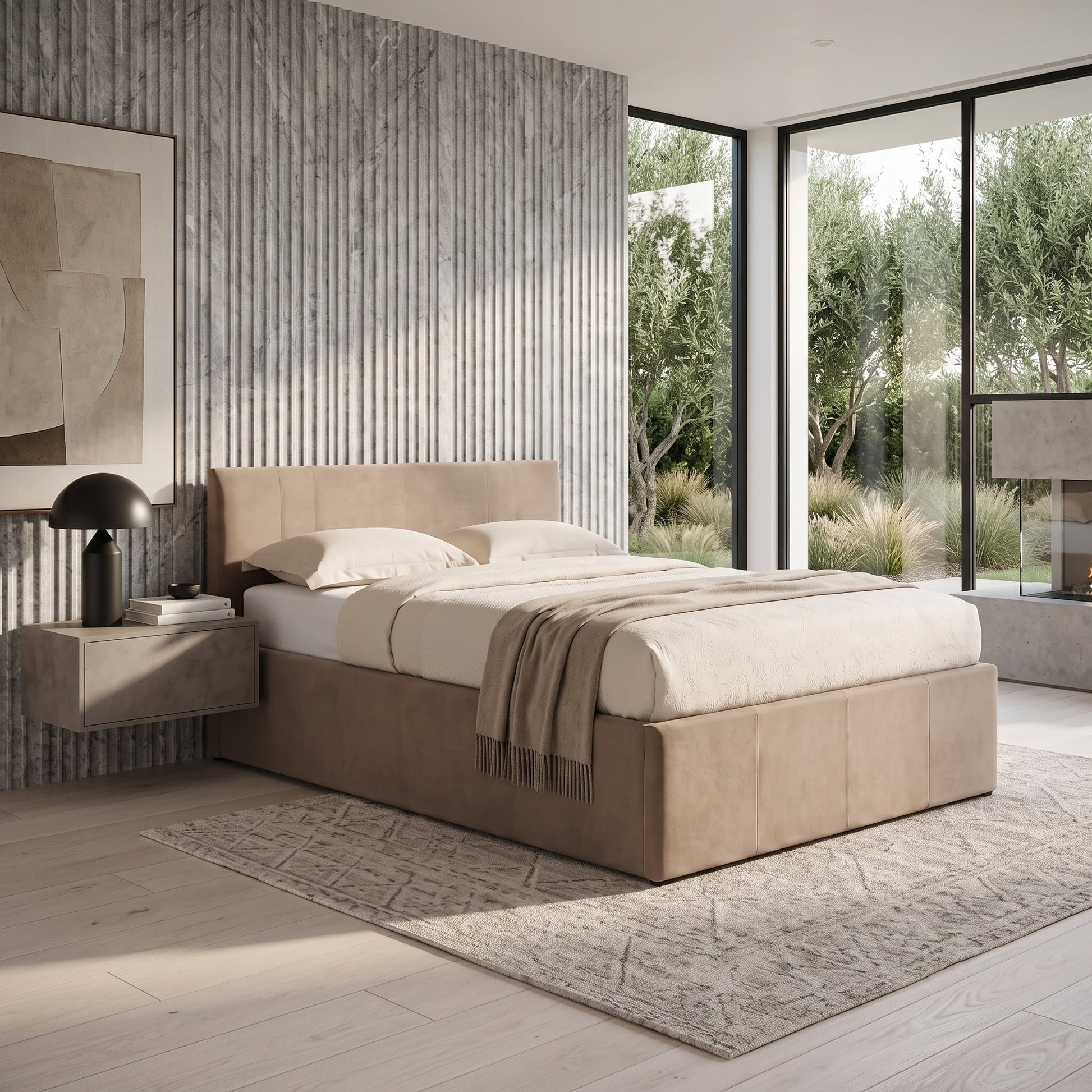 Reveal Side Opening Lift Storage Queen Bed | Taupe