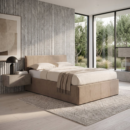 Reveal Side Opening Lift Storage Queen Bed | Taupe