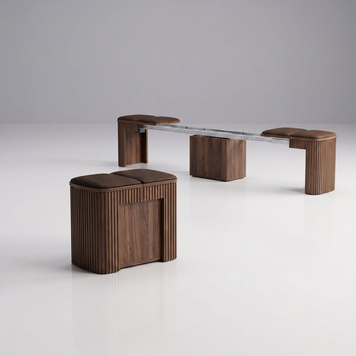 Extending Bench seats 6 with seat storage inside | Wood Walnut