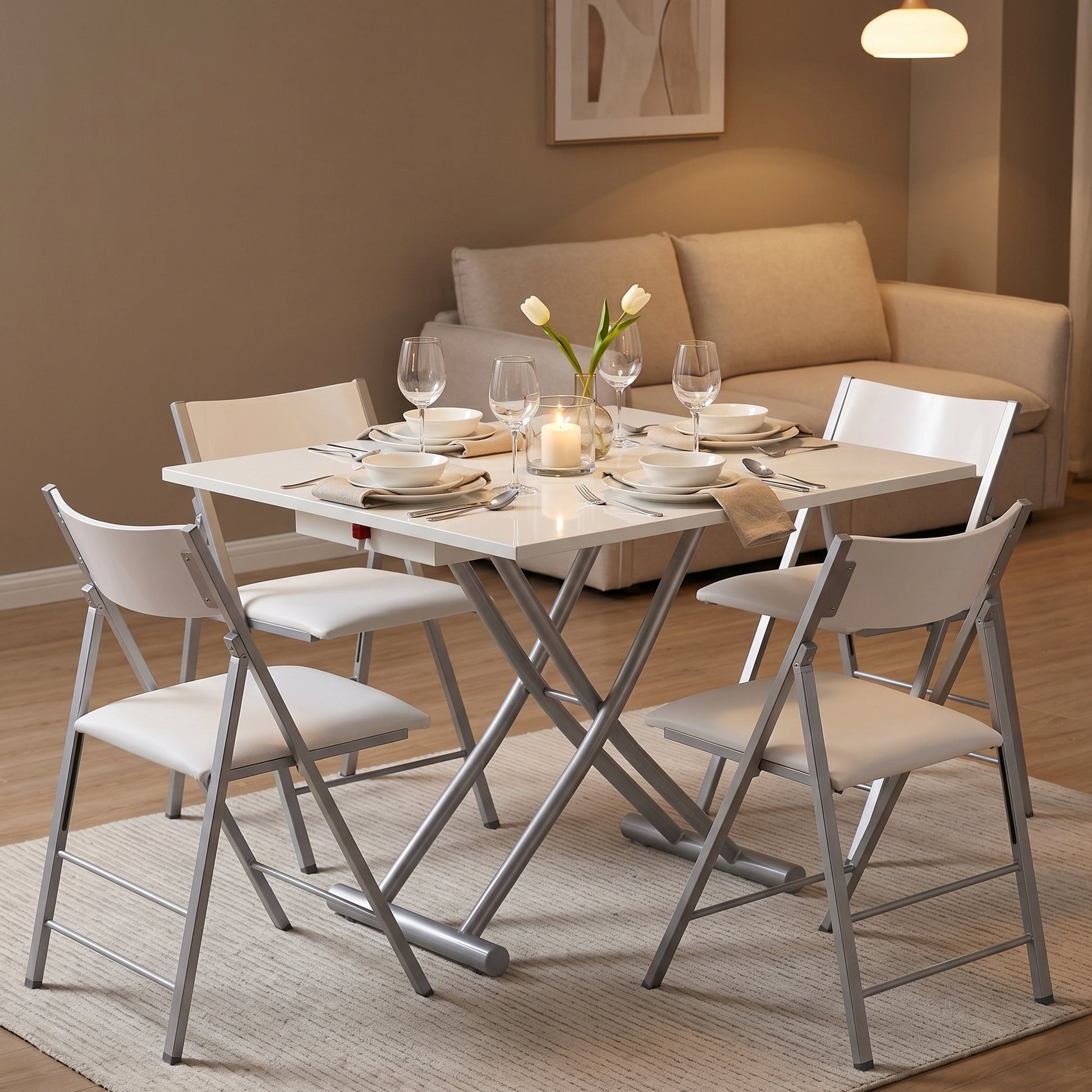 TR4 Coffee dinner table transformer expanded to seat 4 | Glossy White
