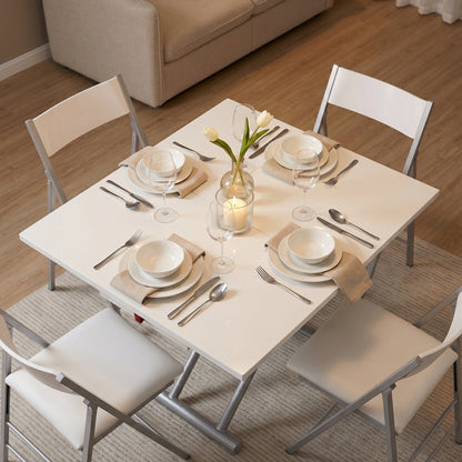 TR4 transforming coffee table moved raised and opened to seat 4 for dinner | Glossy White