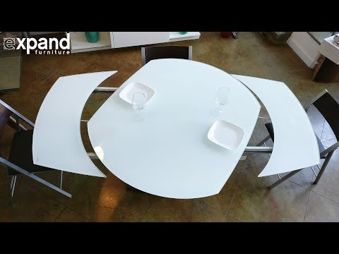 Baobab round white glass extendable kitchen table on wood base