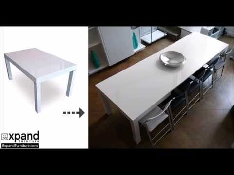 White Gloss Pillar table extends to seat 12 for modern home example