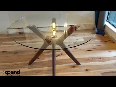 Branch round glass table with wood legs