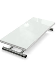 Transforming Table Evolved Coffee to dining table White glass with adjustable height