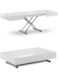 Box Coffee to dinner table transformer - Height adjustable extending table in white gloss