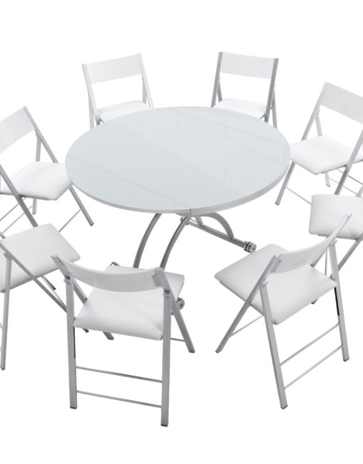 Chord round expandable adjustable height table with 8 chairs