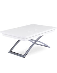 Expand table - coffee transformer dinner table in glossy white with curved chrome legs