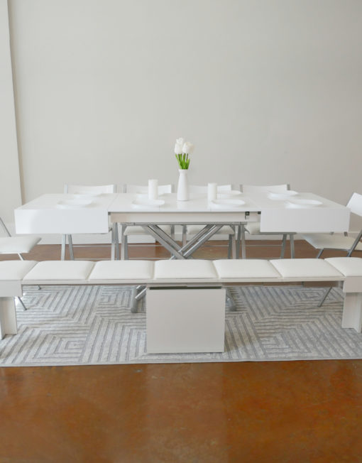 White Gloss Box Coffee table with extended mini scatola bench and nano chairs square web
