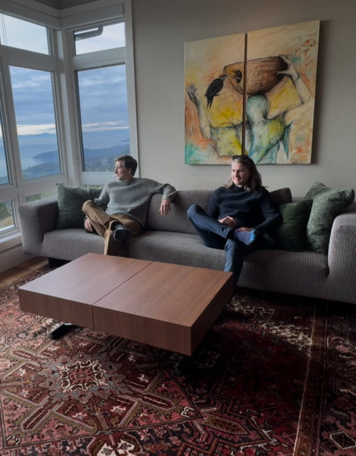 Wood Walnut Box coffee table compacted away in living room