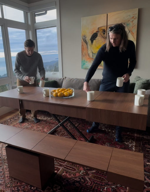 Wood Walnut Box coffee to dinner table converts into breakfast table in living room