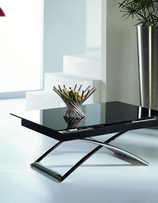medium sized black glass extending table that raises and lowers and extend