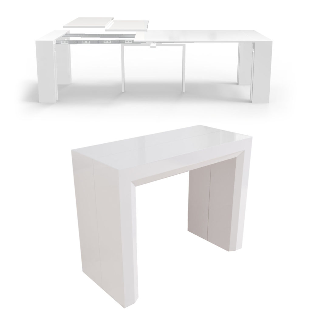 Junior Giant Expandable Console Transforming Table in Glossy White extending