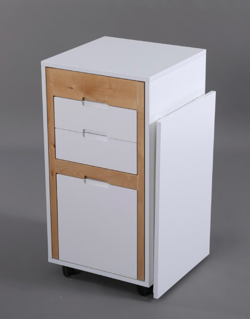Ludovico wood and white transforming office file cabinet with hidden chair