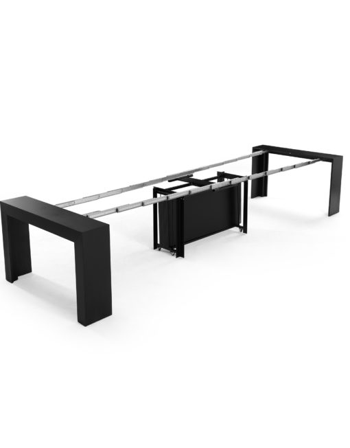 Tiny Titan V3 extending black wood kitchen table opened up with extensions storage -wb