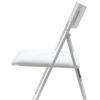 Nano Glossy white folding chair with curved back rest and padded seat with a view from the side