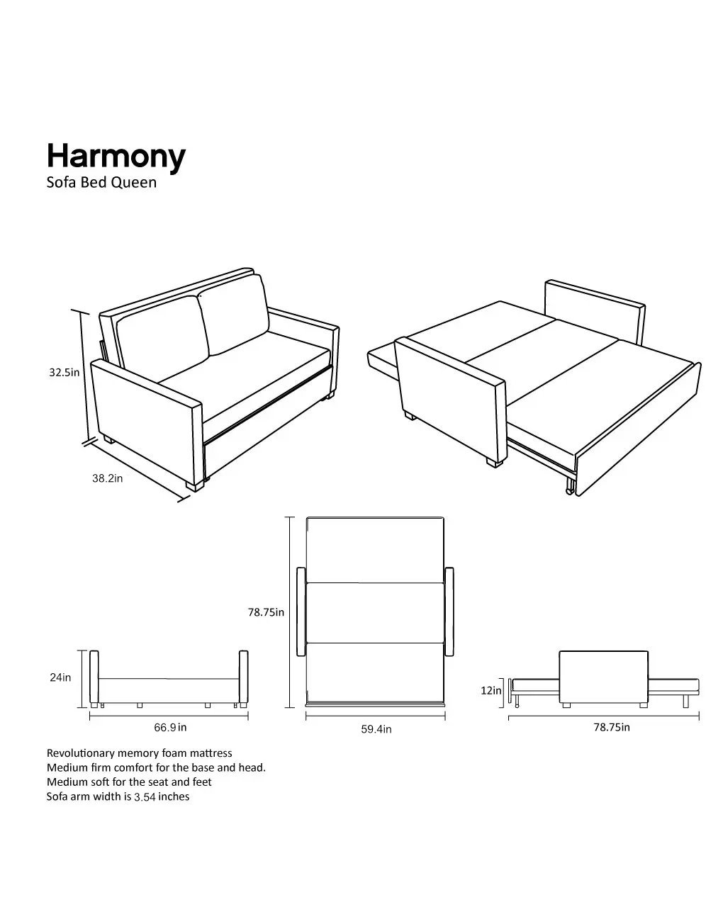 Queen Size Memory Foam Sofa Bed, What Is The Length Of A Queen Sofa Sleeper
