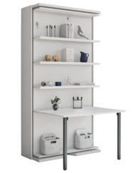 Compatto LSG - White Twin Revolving Murphy Bed Bookcase with fold open Desk