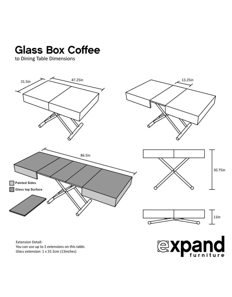Glass box coffee dimensions with 3 glass extensions
