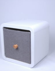 storage cube with grey bin in cubby