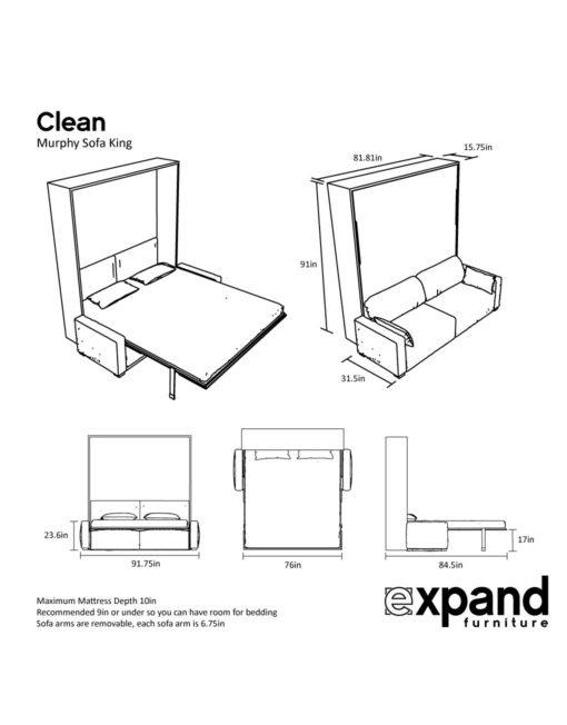 MurphySofa Clean- King Size Murphy Bed with Sofa Expand 