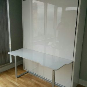 modern wall bed desk in glossy white