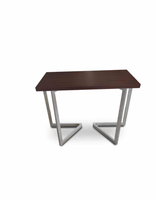 Mini-Flip-Console-to-dining-table-in-walnut-with-silver-legs