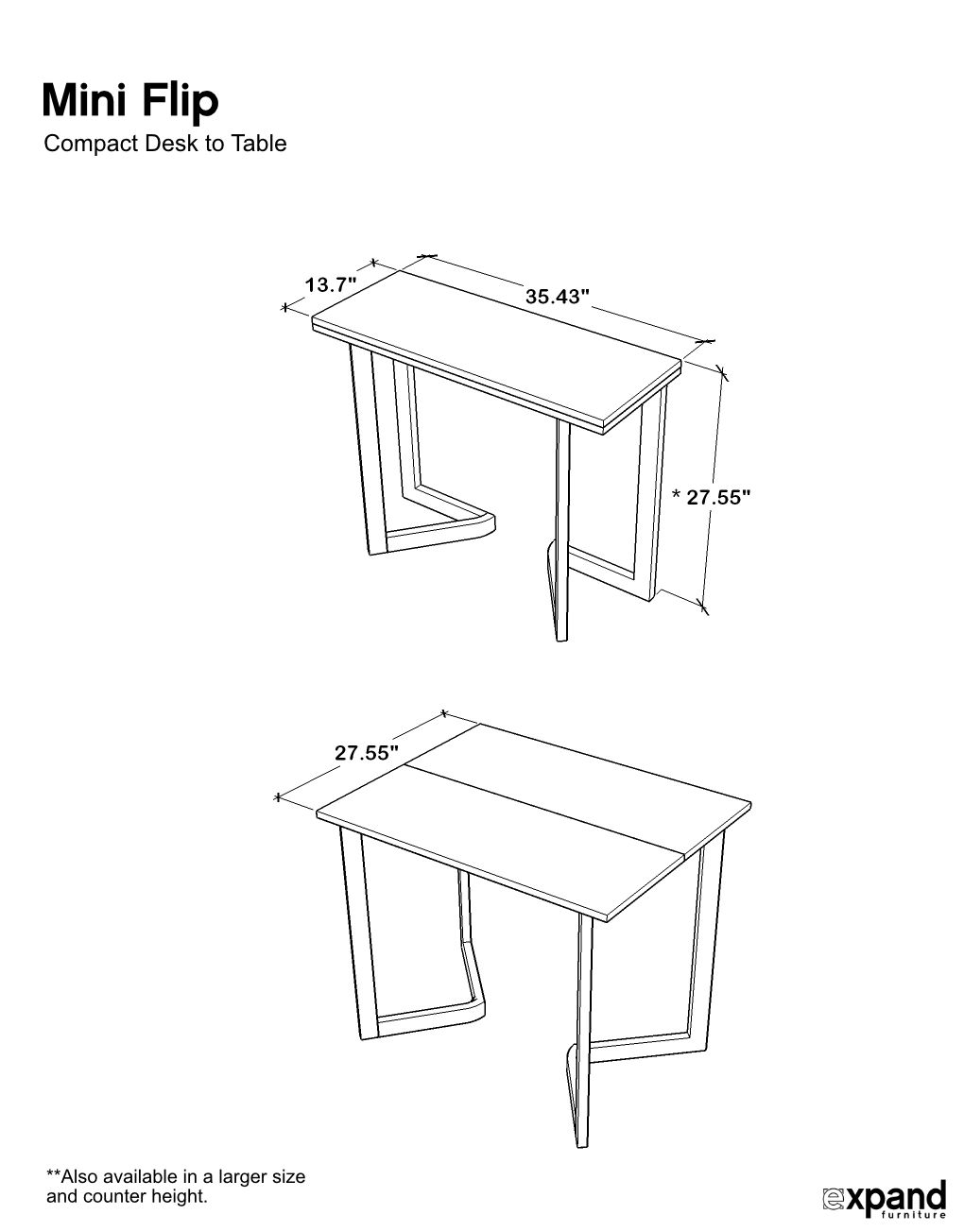 Mini Flip Compact Desk To Table Expand Furniture