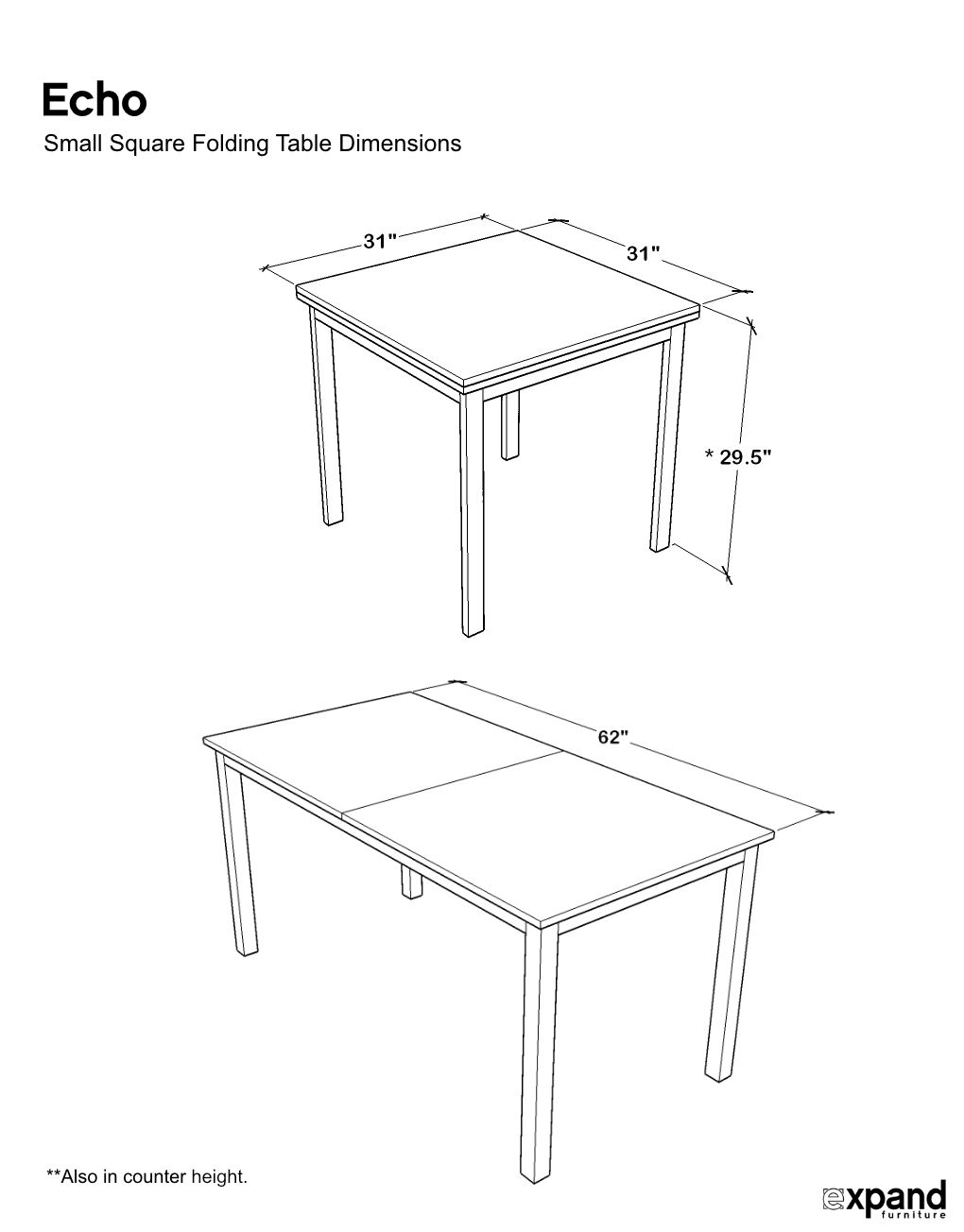 Echo Small Square Folding Kitchen Table Expand Furniture Folding Tables