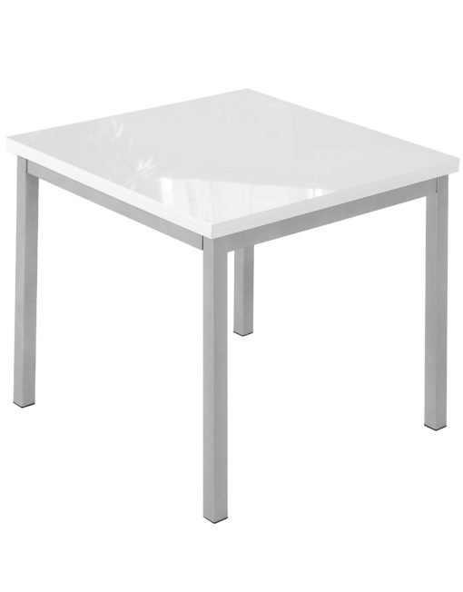 Echo-small-kitchen-table-in-glossy-white with silver legs
