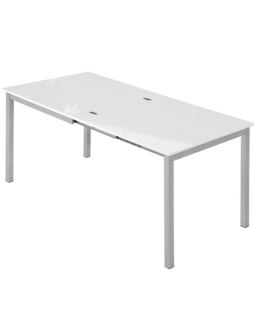 Echo-small-kitchen-table-in-glossy-white with silver legs - doubled in size