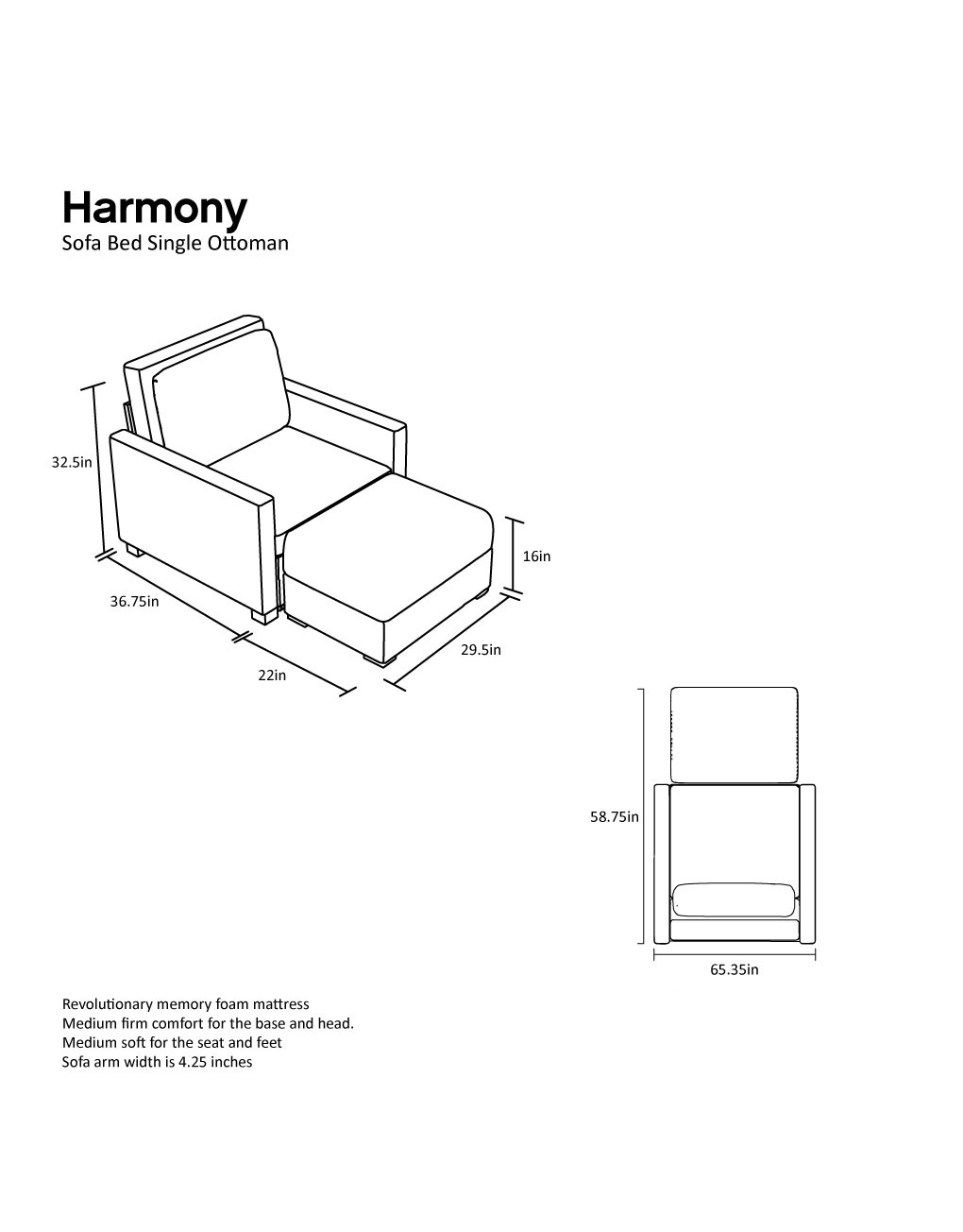 Harmony Single Sofa Bed With Memory