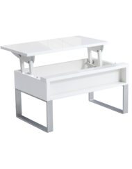 Mini Boost lift top storage table in glossy white with silver metal legs