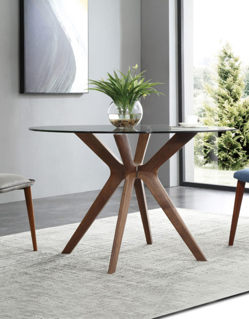 The Branch - Round Clear Glass Table with Wood Legs