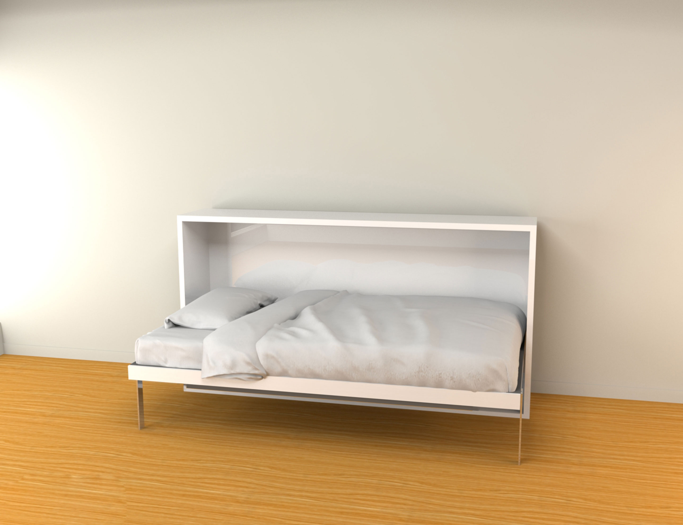 simple frame full horizontal wall bed over sofa