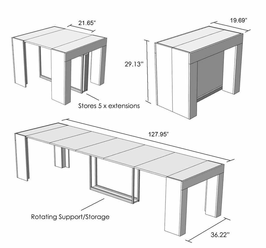 Cubist transforming extending table dimensions self storage