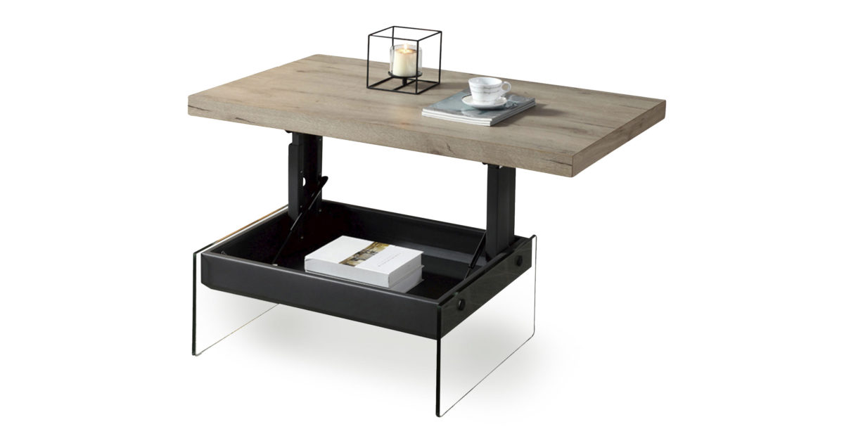 The Cadence: Wood lift top table with a glass base – Expand...