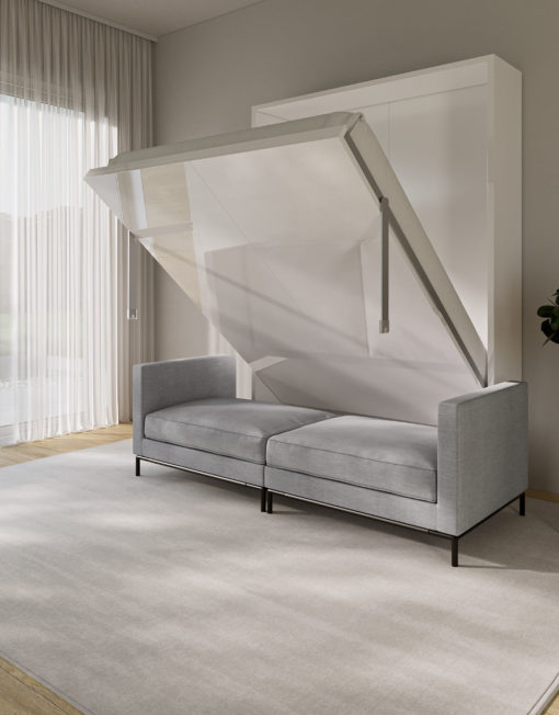 fa Migliore grey sofa with white gloss wall bed in modern room partially open
