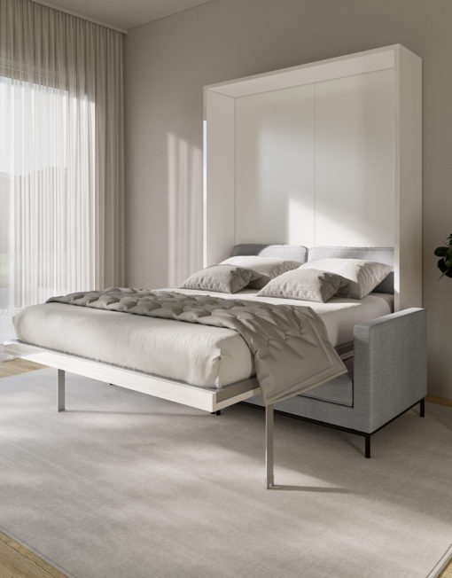 MurphySofa Migliore grey sofa with white gloss wall bed opened
