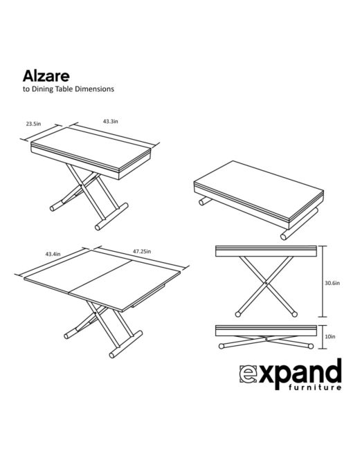 The Alzare Raising Coffee Dining Table Set - Expand Furniture - Folding ...