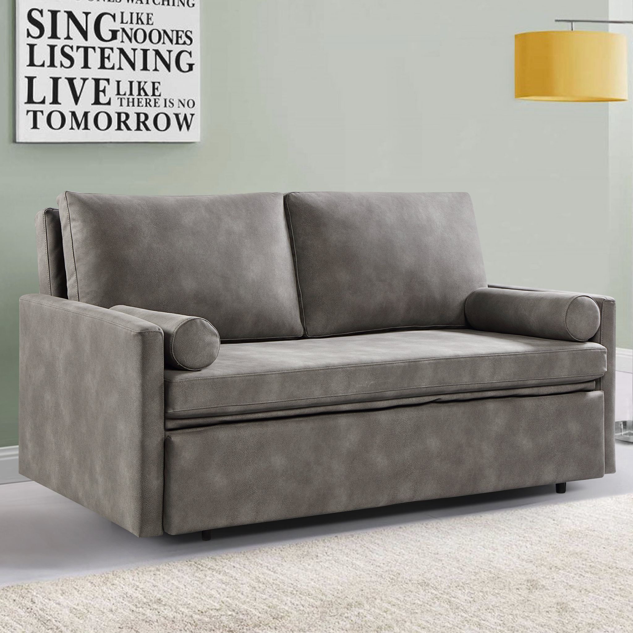 Harmony Sofa Bed Queen Eco Leather, Grey Sofa Bed Queen