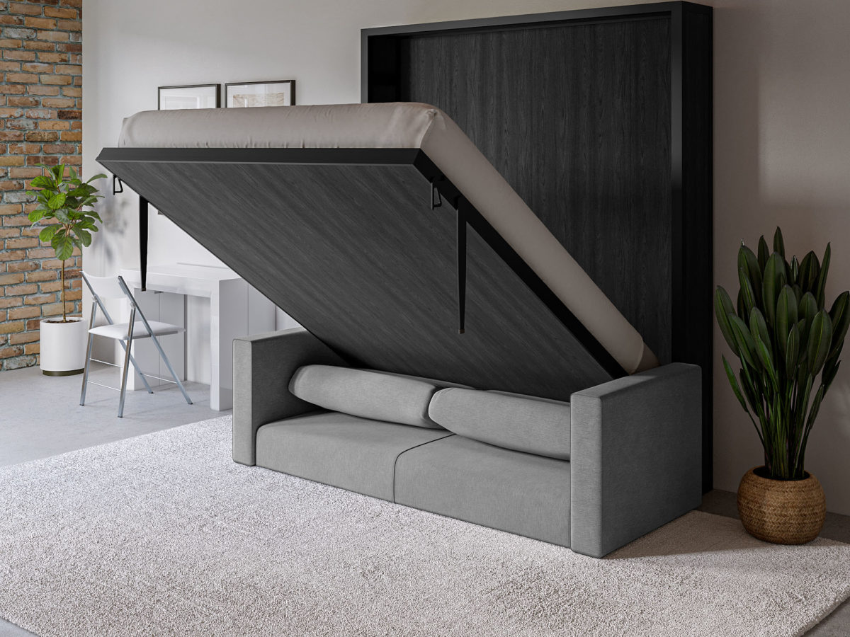 Compatto – Freestanding Wall Bed Sofa – rovere_carbone –  medium-memoryfoam-matt